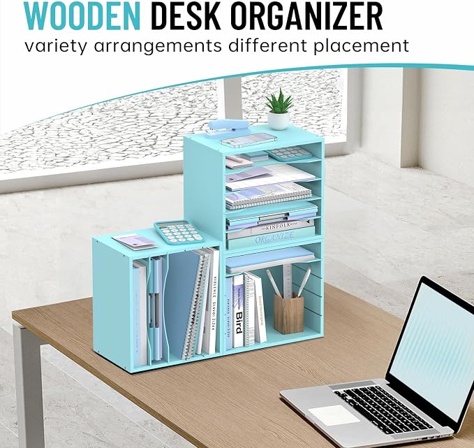 5-Tier Paper Organizer for Desk, Adjustable Mail Organizer, Blue | 5-Tier Paper Organizer and Mail Organizer for Desk with Adjustable Shelves for Letter Size Files Folders and Office Supplies