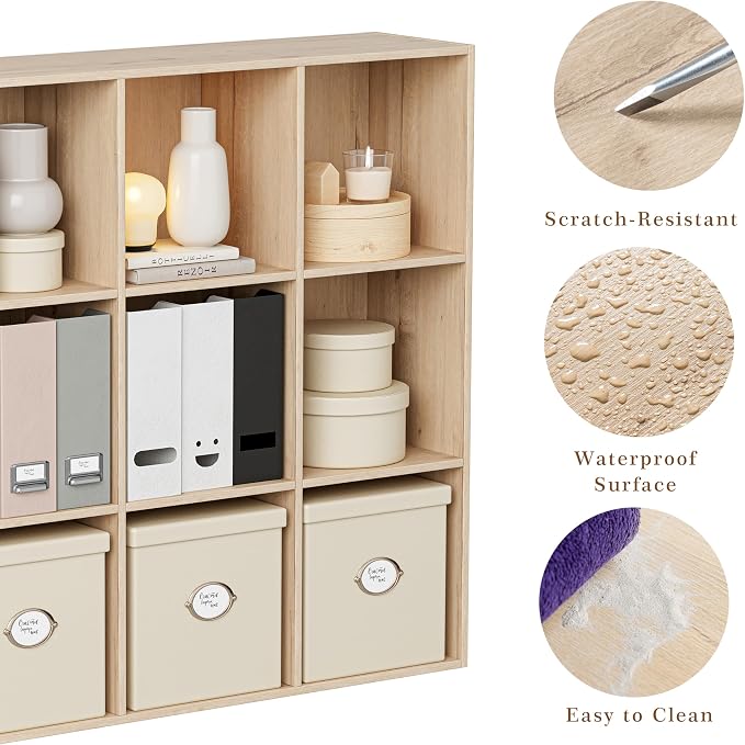 VDNEND Wooden Storage Organizer with Closed Back Panel, 11in Cube Shelf Opening, Bookshelf, Display Shelf,Closet Cabinet for Home and Office (White Oak, 9-Cube 35.98L*9.45W*35.91H)