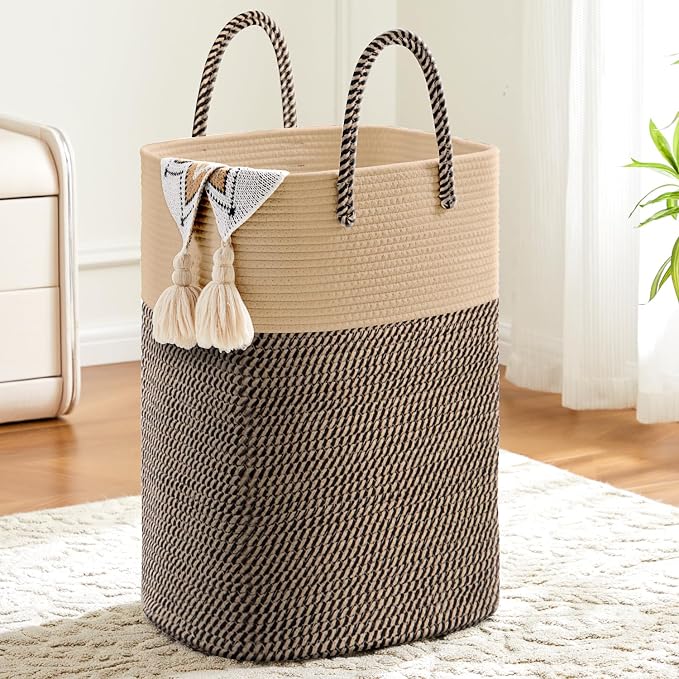 Laundry Basket,Woven Cotton Rope Laundry Hamper,Versatile Storage for Dirty Clothes,Baby Toys,and Blankets in Bathroom, Nursery,and Living Room (Jute, 100L)