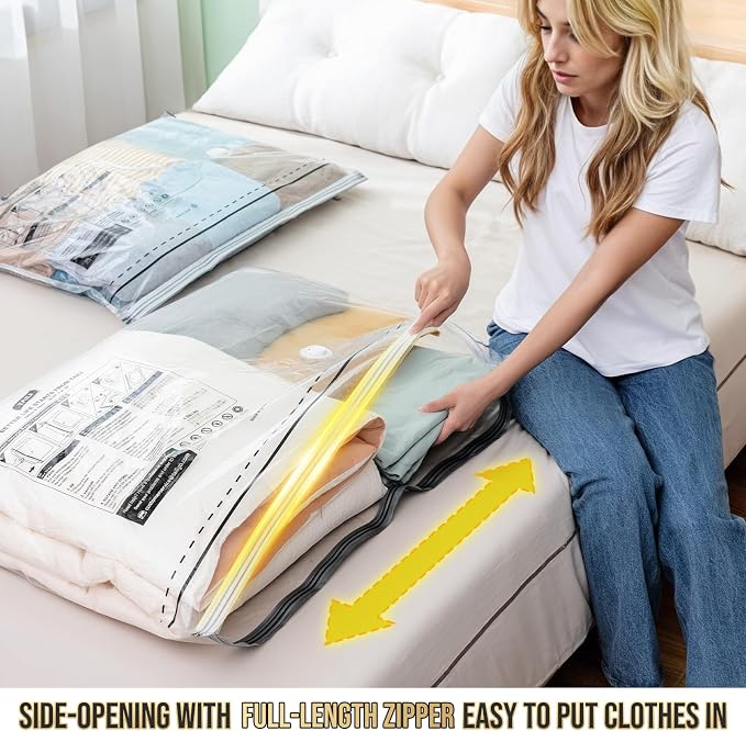 TAILI 4 Pack Vacuum Storage Bags, Jumbo LONG SIDE ZIP(39x28 inch), Clear | Vacuum Seal Bags for Clothing, Space Saver for Beddings, Comforters, Blankets, Pillows
