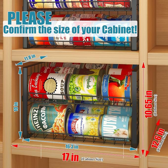 JKsmart 2-Tier Stackable Rack Organizer for Pantry, Adjustable Dispenser Holds Up to 120 Cans, Storage Holder for Various Ounces of Canned Drinks, Black, 4 Pack