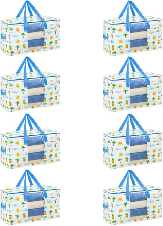 VENO Moving Bags, Wide Open Top, Clear Window, Tropical Island, 8 Pack | Moving boxes Alternative, Heavy Duty, Storage Bags, Clothes and Comforter Storage, Packing Supplies, College Dorm Essentials
