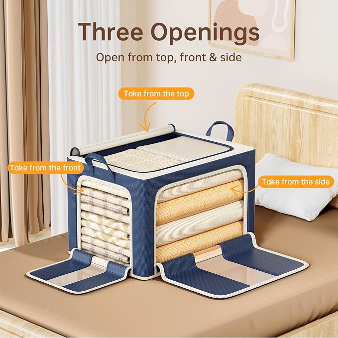 3 Openings Clothes Storage Bins with Metal Frame，66L (navy blue) | Oxford-Gewebe