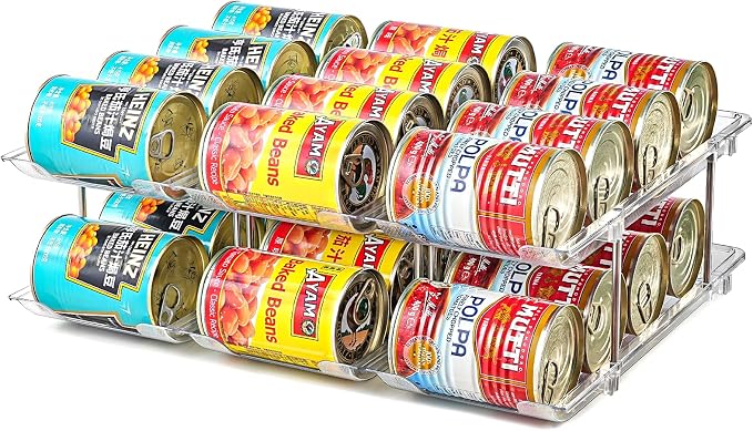 Can Organizer for Pantry, Stacking Can Storage Organizer Hold 36 Cans | Automatic Rolling Can Rack for Fridge, 3Tire 3 Columns Can Holder, Canned Goods Organizer