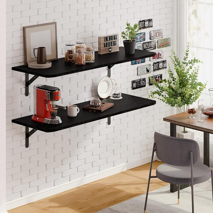 Dogsky 2-Pack Garage Storage Shelving Wall Mounted, 4x2Ft (48x24In) Heavy Duty Wood Floating Wall Shelf, 500lbs Capacity Shelves for Garage, Closets, Utility Rooms and Kitchens, Black