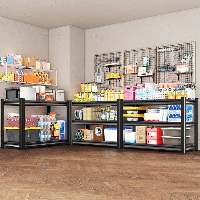 3-Tier Garage Shelving Heavy Duty,48”W x 18”D x 39”H Metal Shelving Unit，1620 lbs Weight Capacity Adjustable Storage Shelves for Retiple Tanks, Pantry, Garage，Black