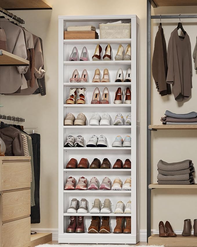 Hzuaneri Shoe Storage Cabinet,10 Tiers Farmhouse Tall Shoe Cubby Organizer | Freestanding Shoe Cabinets, Wooden Shoes Rack with Cubby, 27-30 Pairs, for Entryway, Living Room, White SR52603X