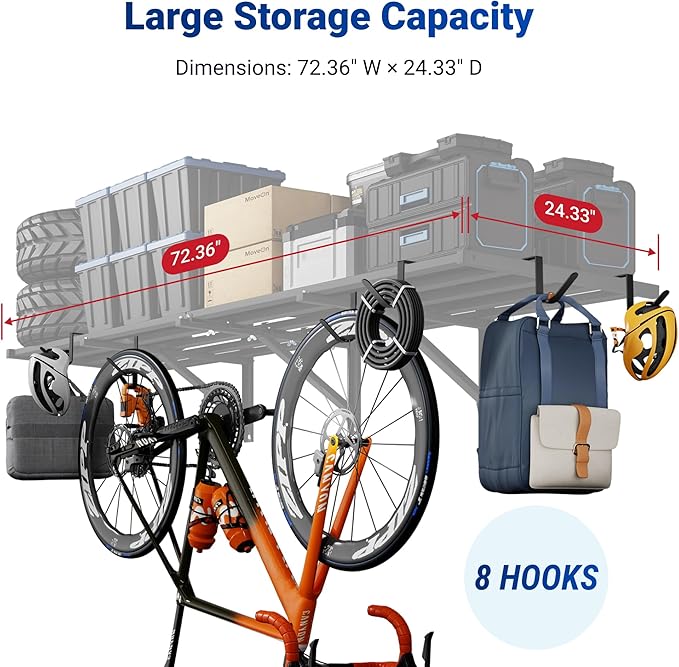 FLEXIMOUNTS 2-Pack 2x6ft Garage Wall Shelving with 8 Hooks, 1200lbs, Black | Heavy Duty Garage Shelving Wall Mounted, Rustproof Finish, Storage for Power Tools, Garden Supplies, Storage Bin, Lite Series