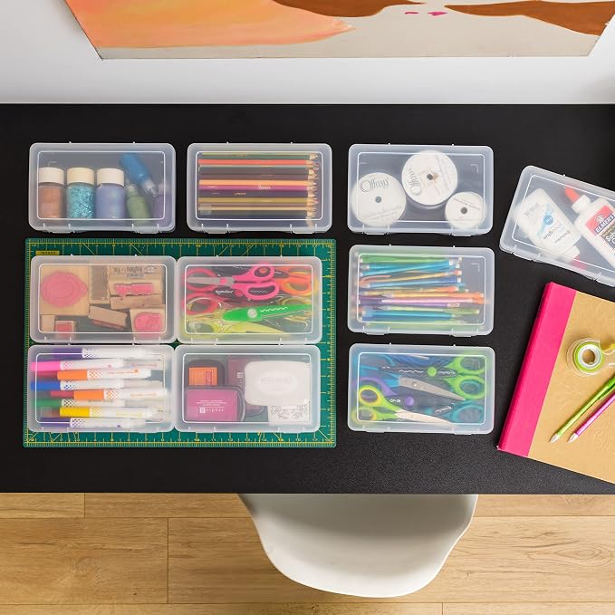 IRIS USA Clear Cases |Made in USA| Plastic Box Organizers (10-Pack)- Medium | Bead Storage Organizing Containers with Snap Lid for Arts, Crafts, Ephemera, Stickers, & Dance Cheer