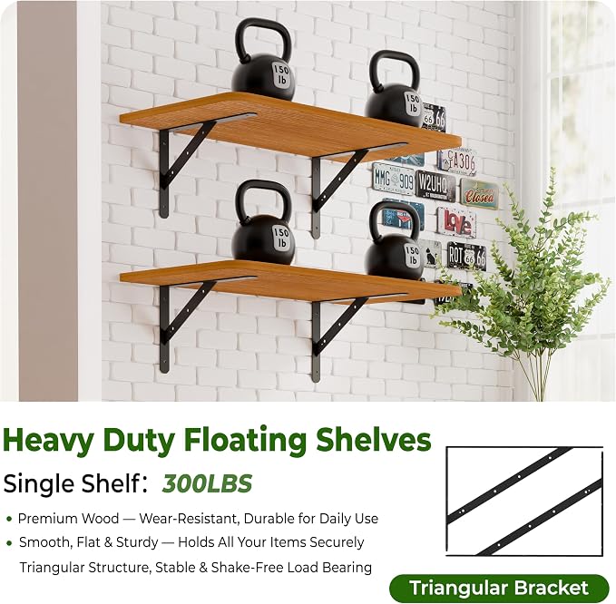 Dogsky 2-Pack Garage Storage Shelving Wall Mounted, 3x2Ft (36x24In) Heavy Duty Wood Floating Wall Shelf, 300lbs Capacity Shelves for Garage, Closets, Utility Rooms and Kitchens, Teak