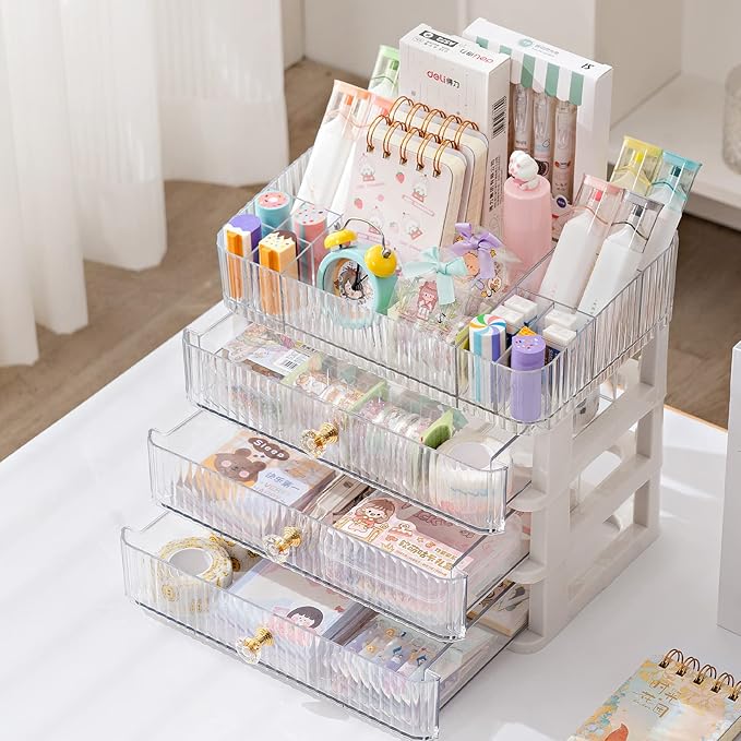 Makeup Organizer with 3 Drawers, Bathroom Counter Organizer. | Clear Cosmetic Display Case, Ideal for Make Up, Skincare, Perfume; Suitable for Dresser Top, Vanity and Desk