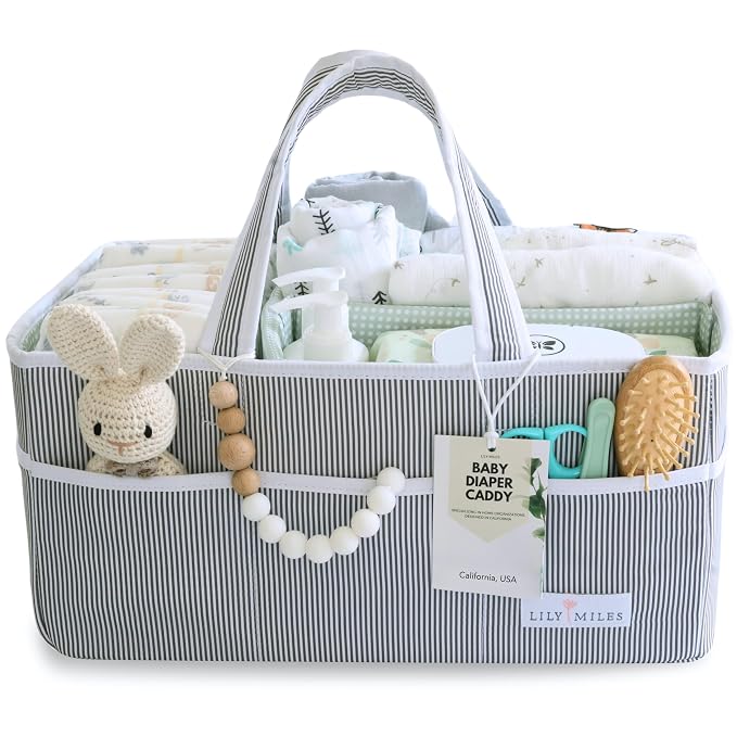 Baby Diaper Caddy Organizer - Large Tote Bag for Newborn essentials Boy or Girl - Baby Shower Basket - Nursery Must Haves - Registry Favorites - Newborn Caddie Car Organizer