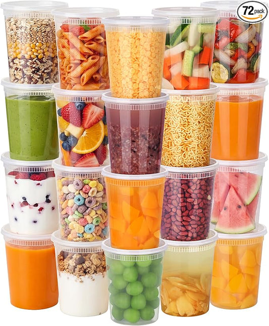 72 Sets (144-Piece) Deli Containers with Lids, 32oz X 72 Set Each, Leak-Proof & BPA Free Airtight Takeout Plastic Food Storage Containers for Soup, Meal Prep,Microwave/Freezer Safe