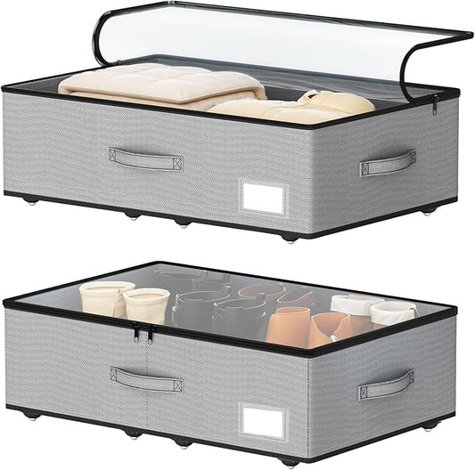 EE-RoomWorld Under Bed Storage with Wheels, No Assemble Required 7.5 inches height Under Bed Storage bins,Large capacity Rolling Underbed Shoe Storage containers，dorm underbed storage drawers