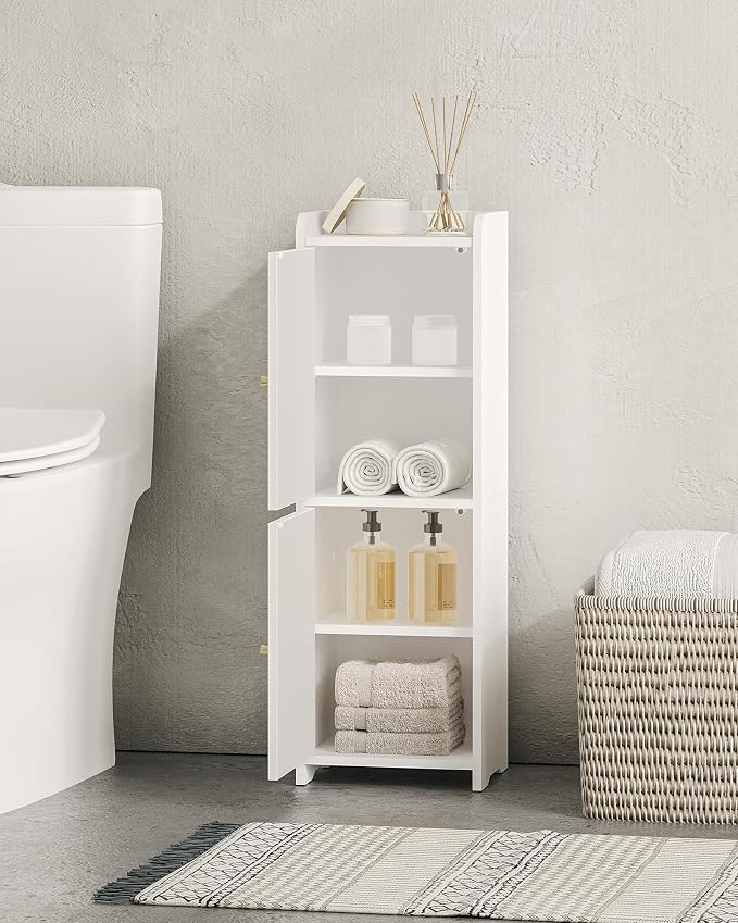 Hzuaneri Bathroom Storage Cabinet, Small Corner Floor Cabinet with 2 Doors | Narrow Toilet Paper Cabinets with Adjustable Shelf, Bathroom Organizer for Small Spaces, 7.9" D x 9.8" W x 29.5" H White