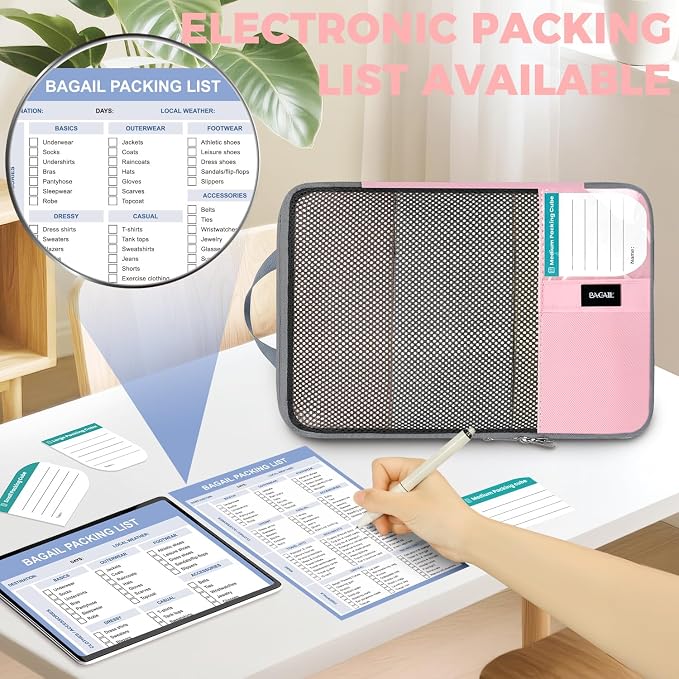BAGAIL 4/6 Set/8 Set Compression Packing Cubes Travel Accessories Expandable Packing Organizers(HalfMesh, 8-Pink)