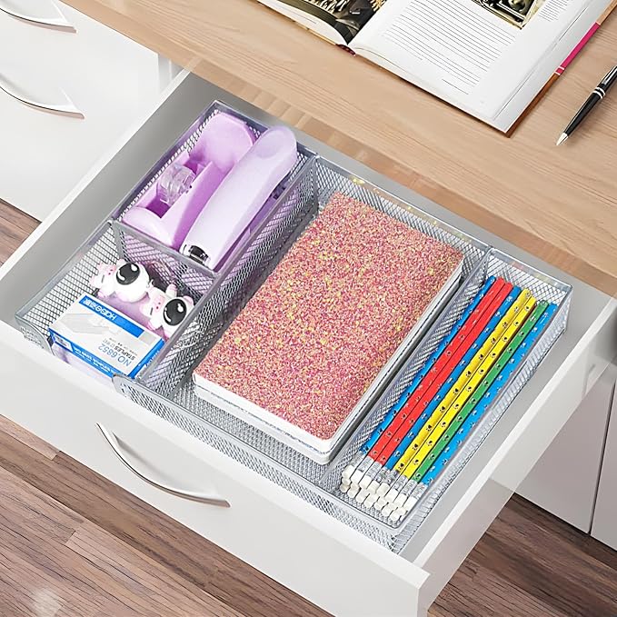Purple Office Desk Accessories Set, Complete Supplies Kit with Organizer | Purple Office Supplies Set with Stapler, Tape Dispenser, Scissors, Clips and More for Organized Workspace