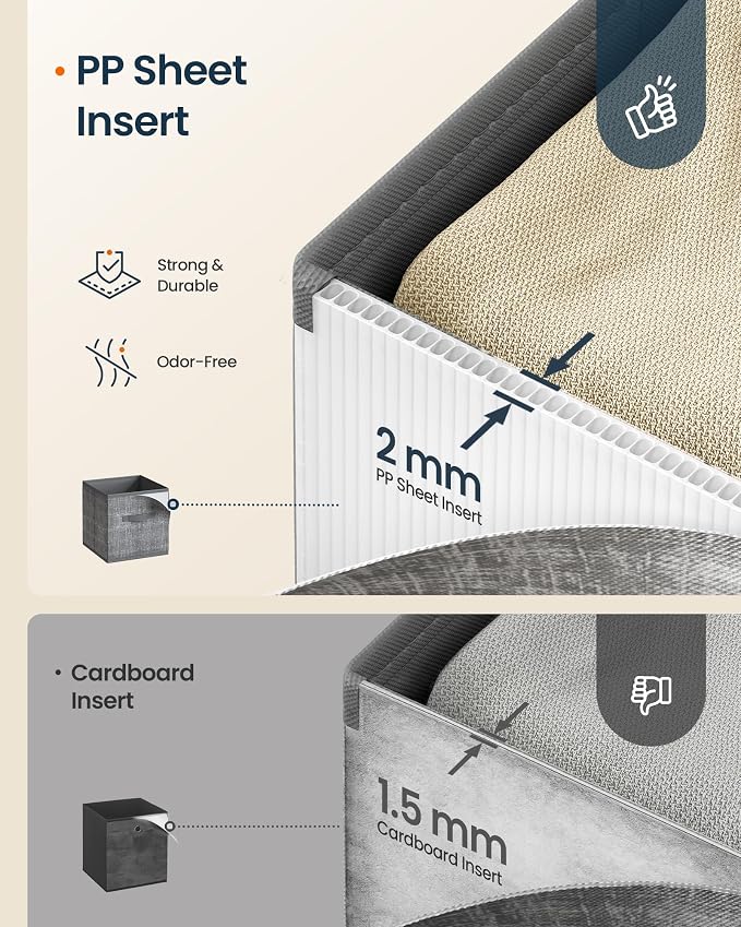 SONGMICS HOME Foldable Storage Cubes Set of 8, Fabric Shelf Organizer Bins with Handles, Closet Storage Boxes for Clothes, 10.4 x 10.4 x 11.2 Inches, Gray