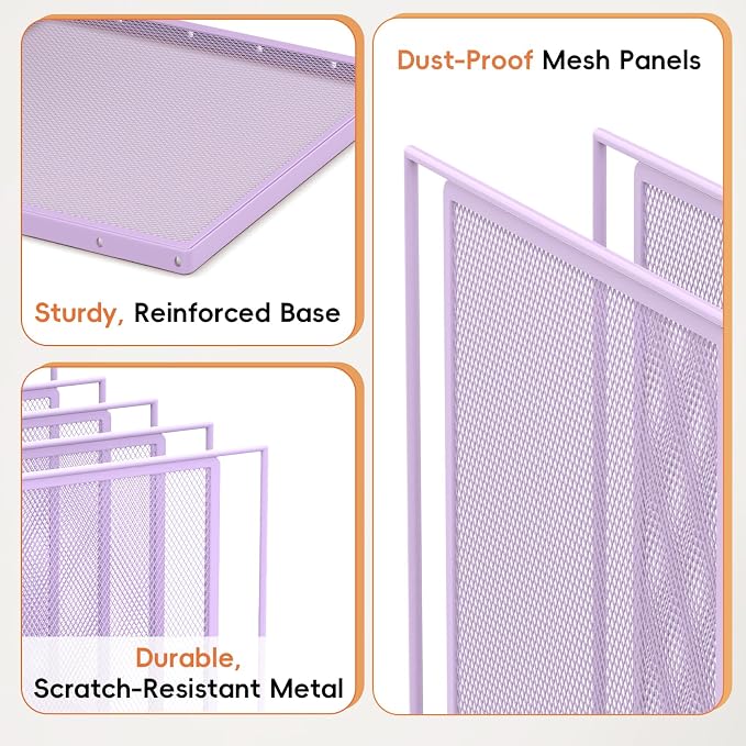File Organizer For Desk, 7 Section Metal Desktop File Sorter,Purple | Desk file organizer, connectable 7 section design, 2.17 in spacing, vertical folder storage for home office and classroom