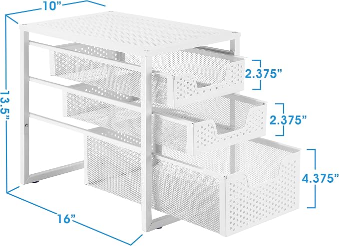 Simple Trending 3-Tier Under Sink Organizer with Sliding Storage Drawer | Metal Cabinet Organizer, Multi-Purpose Desktop Organizer for Kitchen Bathroom Office, Stackbale, Space Saving, White