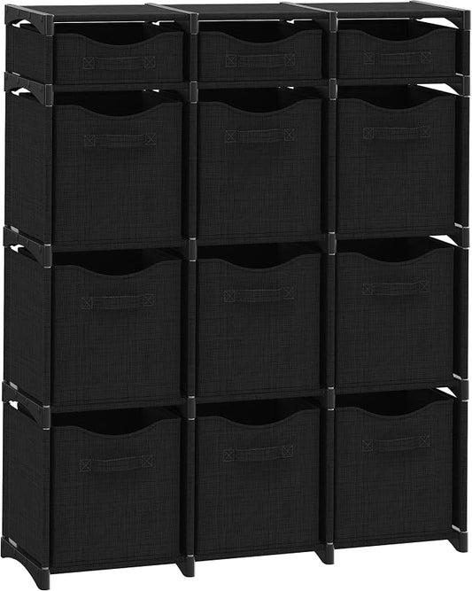 Cube Storage Organizer with Storage Bins Included - The Perfect Closet Organizers and Storage Solution. Includes 12 Storage Cubes, Great For Toy Storage, Closet Storage, Clothes Storage (Black)