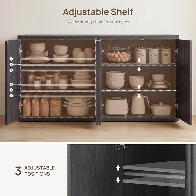 SICOTAS Buffet Cabinet with Storage Sideboard Cabinet with Doors & Shelves | Accent Sideboard Modern Credenza Fluted Storage Cabinet Mid Century Media Console for Living Room Kitchen Dining Hallway