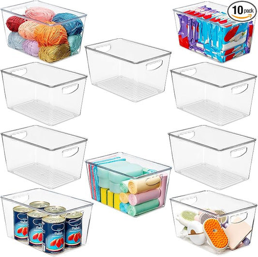theaoo Large Clear Storage Bins with Lids, Stackable Containers, 10 Pack | Pantry Organization And Storage For Kitchen, Fridge, Garage And Cabinets. Clear Design Keeps Items Organized