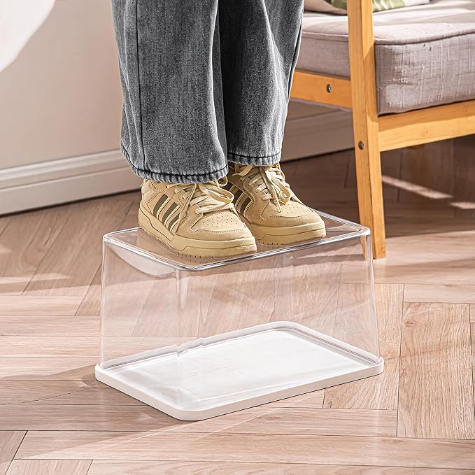 Clear plastic storage bins with LIDS,storage containers for snacks, cosmetics, books, dog food, Storage Organizer for Nursery，Kitchen, Living room,Bedroom, Bathroom, Office (Clear-White Lid, 4XL)