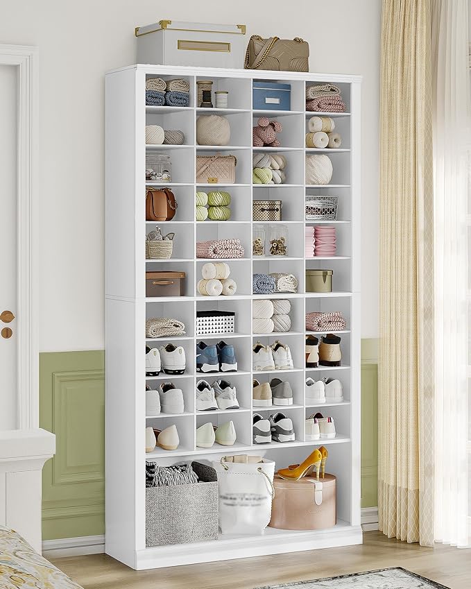 Hzuaneri 11 Tiers Shoe Storage Cabinet, Tall Shoes Cabinet with Cubby | Freestanding Wooden Shoe Organizer, 40-44 Pairs, Shoes Cubby Organizer for Entryway, Bedroom, White SR59303X