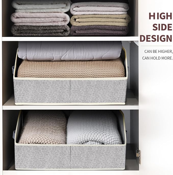 Homsorout Closet Organizers Bins 6 Packs - Large Closet Shelf Organizer with Handles, Fabric Trapezoid Storage Bins, Collapsible Storage Cubes for Clothes, Towels, Light Gray