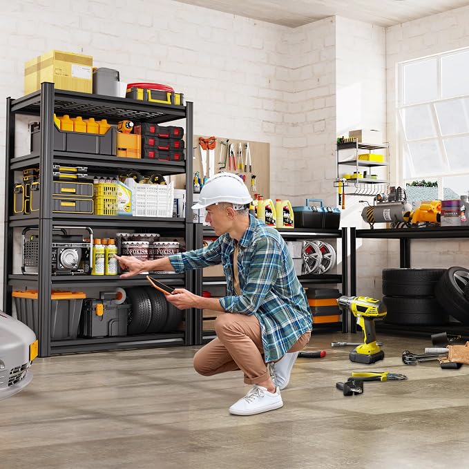 Set of 6 Garage Shelving-3000 lbs 5 Tier Storage Shelves,Adjustable Heavy Duty Metal Shelving Unit and Storage Large Wire Rack,Utility Steel Shelf for Warehouse Industrial Pantry Basement -78"x46"x20"