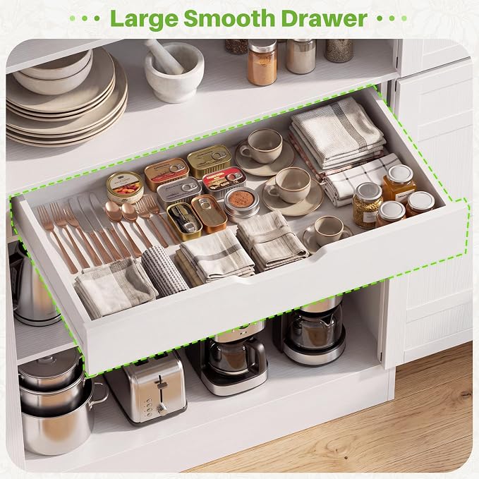 Unikito 71" Tall Kitchen Pantry Storage Cabinet with Built-in Drawer | 31.5" Wide Wood Farmhouse Storage Cabinet with Barn Doors and 3 Shelves, for Home Kitchen,Dining/Living/Laundry/Room