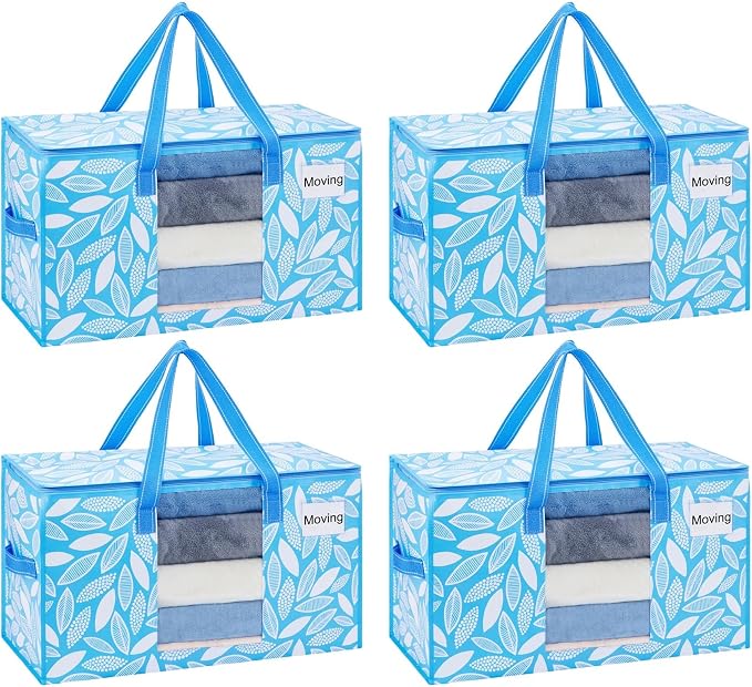 VENO Moving Bags, Wide Open Top, Clear Window, Spring Breeze, 4 Pack | Moving boxes Alternative, Heavy Duty, Storage Bags, Clothes and Comforter Storage, Packing Supplies, College Dorm Essentials