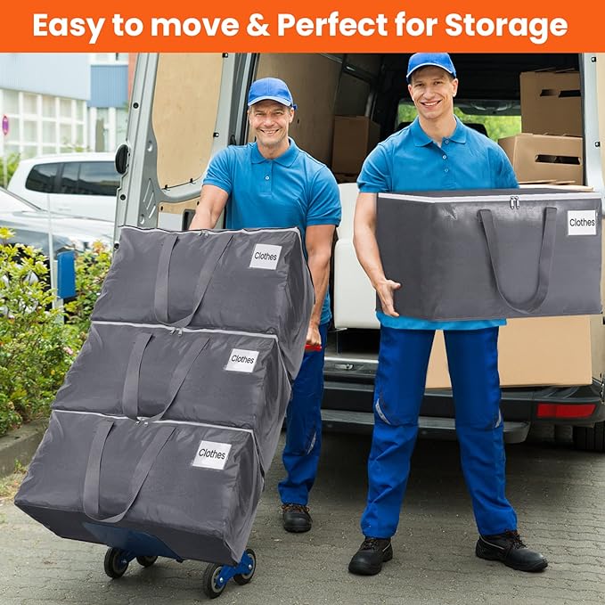 BlissTotes Large Moving Bags, Storage Bags, 93L-4 Pack | Moving Bags with Zipper, Handles Moving Supplies with lids, Heavy Duty Totes for Storage Bags, Space Saving, Moving Totes
