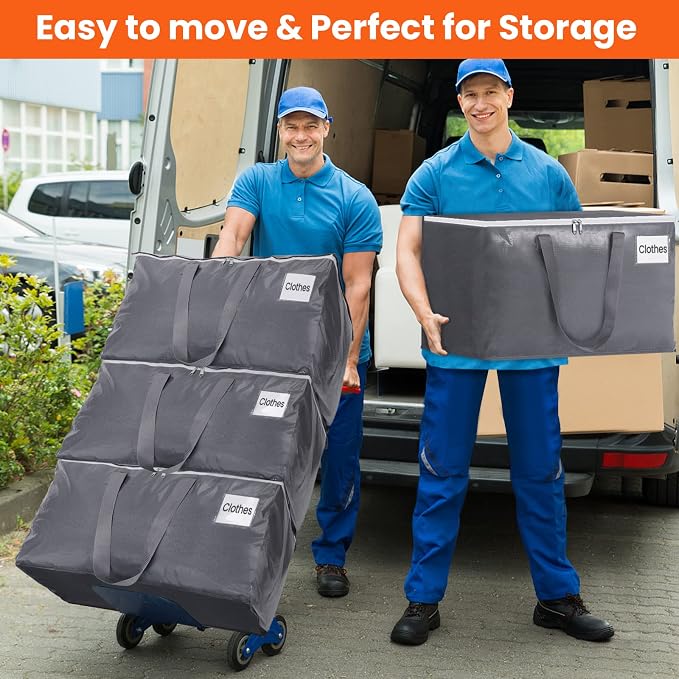 BlissTotes Large Moving Bags, Storage Bags, 76L-4 Pack | Moving Bags with Zipper, Handles Moving Supplies with lids, Heavy Duty Totes for Storage Bags, Space Saving, Moving Totes