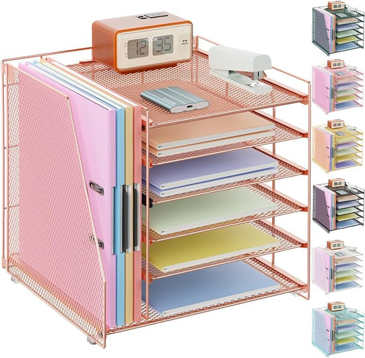 gianotter 6-Tier Paper Organizer With Magazine Holder, Desk Organizers and Accessories, Desk Accessories & Workspace Organizers, File Organizer for Office Supplies Storag (Rose Gold, 6-Tier)
