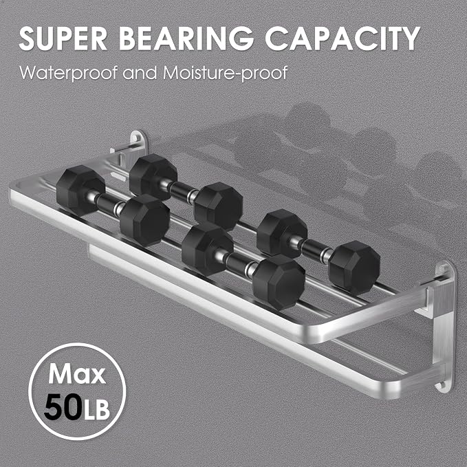 BOZWELL Bathroom Lavatory Towel Rack with Two Towel Bars,Brushed Satin Nickel 16-Inch Towel Shelf with Towel Bar,Towel Holder 1011-BSN-40 (Brushed Satin Nickel Finish)