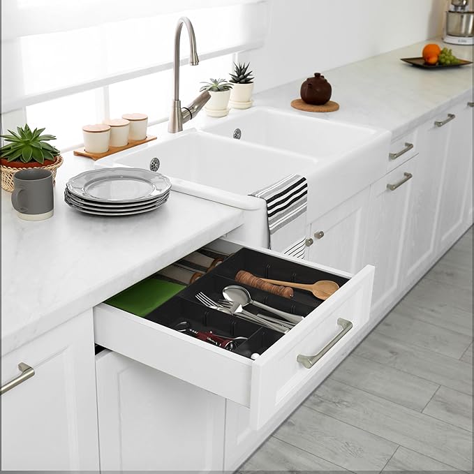 Simple Houseware Drawer Organizer Tray, 9 Adjustable Compartments, Black | For Office, Makeup, and Craft Drawer or Desktop Storage