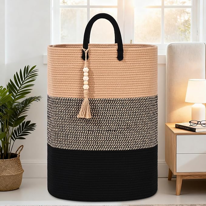 Woven Laundry Basket for Clothes, 100 L Large Rectangle Laundry Hampers, Nursery Storage Basket for Toys, Tall Dirty Clothes Hamper for Bedroom Aesthetic, Bathroom, Laundry Room
