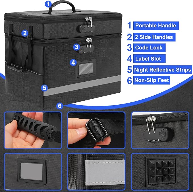EXLIFBAG 2 Layer File Box with Lock, Portable Document Organizer Box with Handle, Fireproof File Box for Home Office, Legal File Organizer Storage