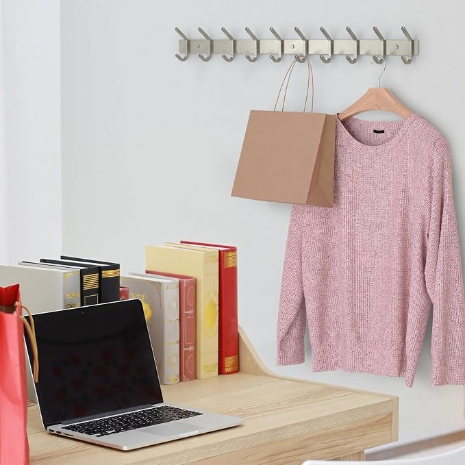 Coat Rack Wall Mount – Brushed Nickel 30 Inch Stainless Steel Hook Rail with 10 Heavy Duty Double Coat Hooks – Wall Mounted Coat Hanger for Entryway, Bathroom, Bedroom, Towel, Hat Organizer - 2 Pack