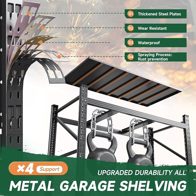 Letaya 68" W Storage Shelves Heavy Duty, 7000LBS Garage Shelving Units, 4 Tier Adjustable Utility Rack Shelf,Large Metal Industrial Shelves,for Shop,Warehouse,Basement,Black (68" W x 24" D x 64" H)