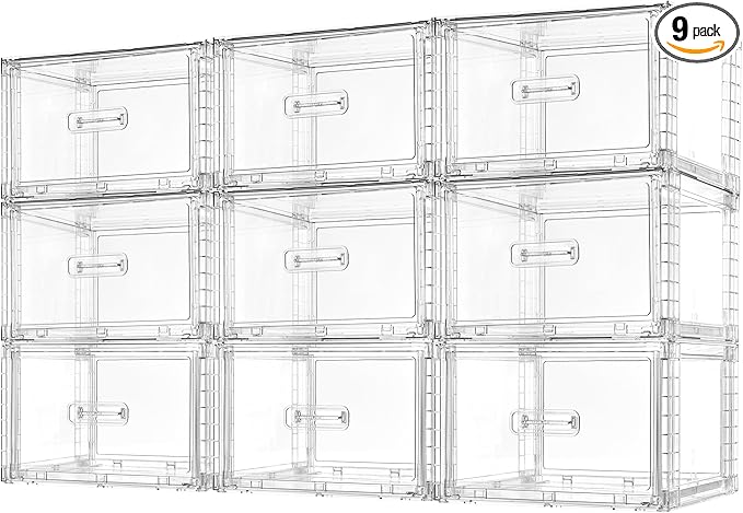 Vtopmart 9 Pack Clear Stackable Storage Drawers 15QT | Easily Assemble Closet Organizers,Plastic Storage Bins for Bathroom,Cabinet,Kitchen Pantry,Under Sink Organization(Medium)