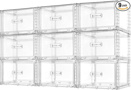 Vtopmart 9 Pack Clear Stackable Storage Drawers 15QT | Easily Assemble Closet Organizers,Plastic Storage Bins for Bathroom,Cabinet,Kitchen Pantry,Under Sink Organization(Medium)
