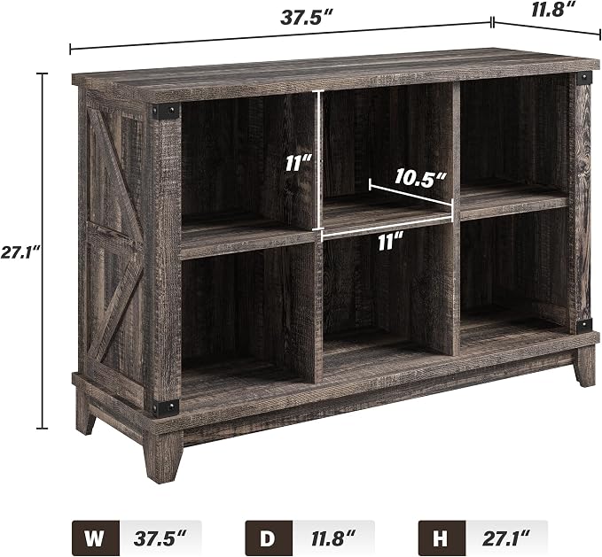 EnHomee Farmhouse 6-Cube Storage Organizer for Living Room, Black Oak | Home Organization Lovers, Wood & Metal, Holds 286 Lbs, Anti-Tip & Stabilizers