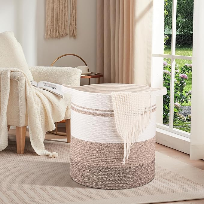 OIAHOMY 120L Laundry Baskets Hamper with Handles, Decorative Basket for Living room, Woven Storage Basket for Toys Bin,Pillows, Blankets, Clothes-20x22.5in-Gradient Yellow