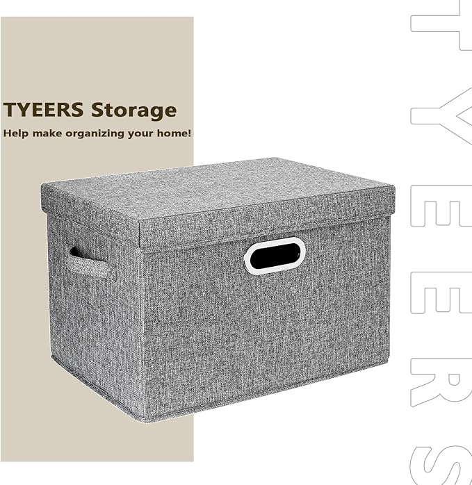 Large Storage Bins with Lids, Collapsible, Washable, Fabric Storage Boxes for Organizing, 17.3x11.8x11.4 inches, 3 Pack, Gray
