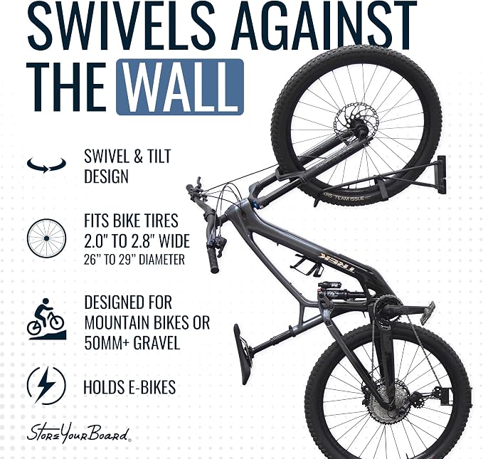 StoreYourBoard Swivel Bike Wall Mount, No Lift Vertical Rack, 2 Pack | Wall Mount Bike Rack, Vertical Bike Storage, Swivels Flat to Wall, No Lift