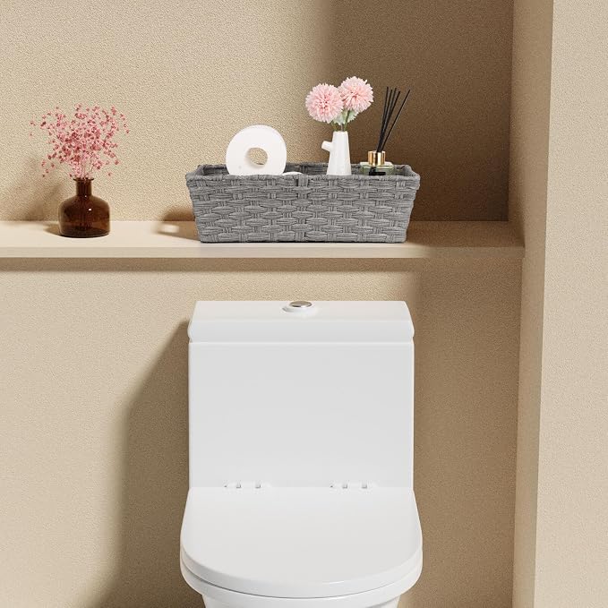 2-Pack Plastic Wicker Toilet Paper Baskets, 15.75"x6.75"x4.75", Grey | onlytak woven bins for bathroom, toilet tank, shelf organization, and home decor.