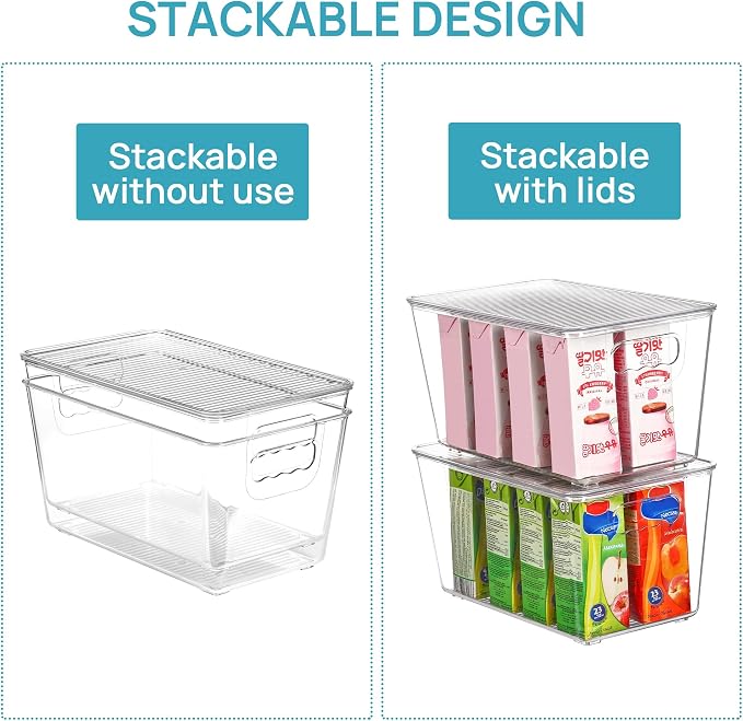 Vtopmart 6 Pack Clear Stackable Storage Bins with Lids, Medium | BPA-free Plastic, Organize Vertically, For Pantry Kitchen Fridge Cabinet Closet Bathroom, Built to Last, Easy to Move